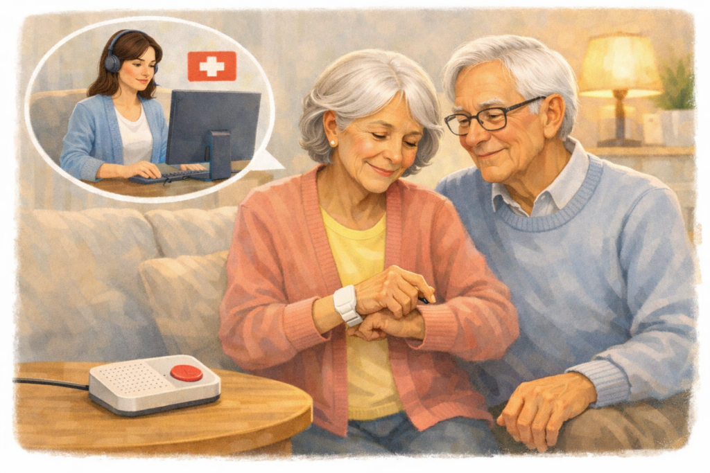 Téléassistance senior en Suisse avec bracelet alarme et bouton SOS